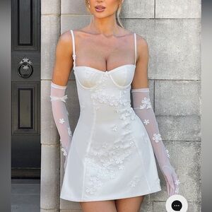 White Floral Mini Dress w/ Gloves